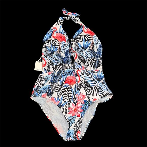 GRACE KARIN Women Swimwear One Piece Backless Swimsuit Floral Lace Up Flamingo - Picture 2 of 16